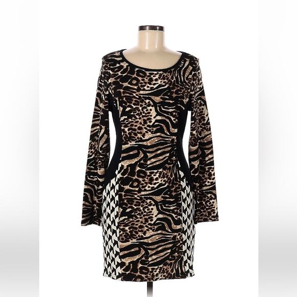 Dor Dor Couture leopard print long sleeved bodycon sweater Dress, size medium - Picture 1 of 9